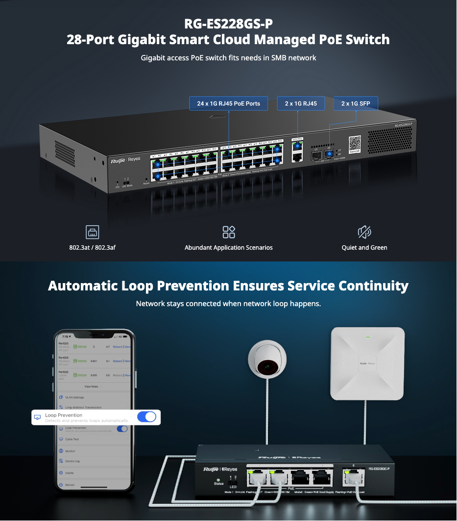 Ruijie Reyee RG-ES228GS-P — 28-Port Gigabit Smart Cloud Managed PoE Switch (370W)