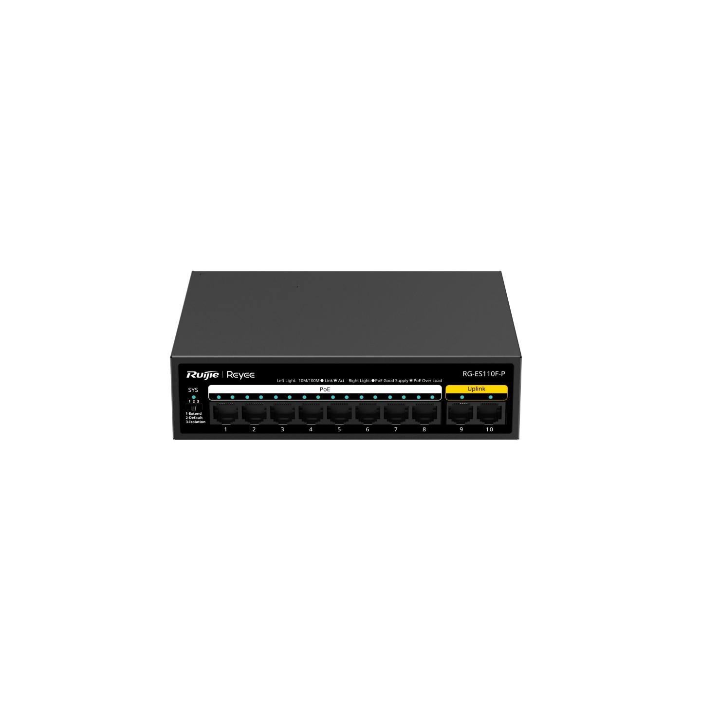 Ruijie Reyee RG-ES110F-P — 10-Port 100Mbps Unmanaged PoE Switch (110W, Fanless)