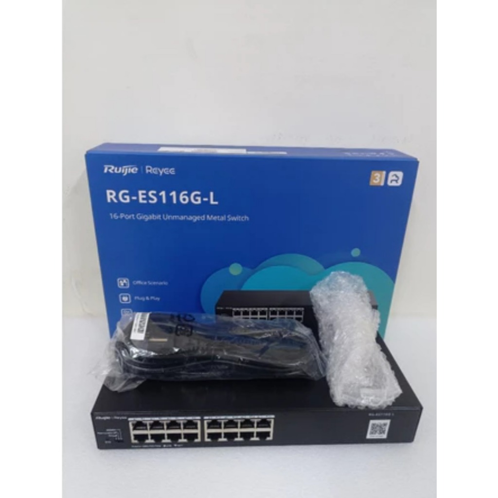 Ruijie Reyee RG-ES116G-L — 16-Port Gigabit Unmanaged Non-PoE Switch (Fanless, Rack-Mount) view 3